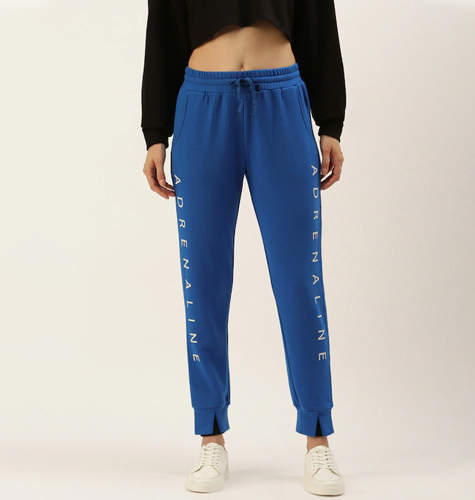 Women Blue Typography Printed Regular Fit Joggers